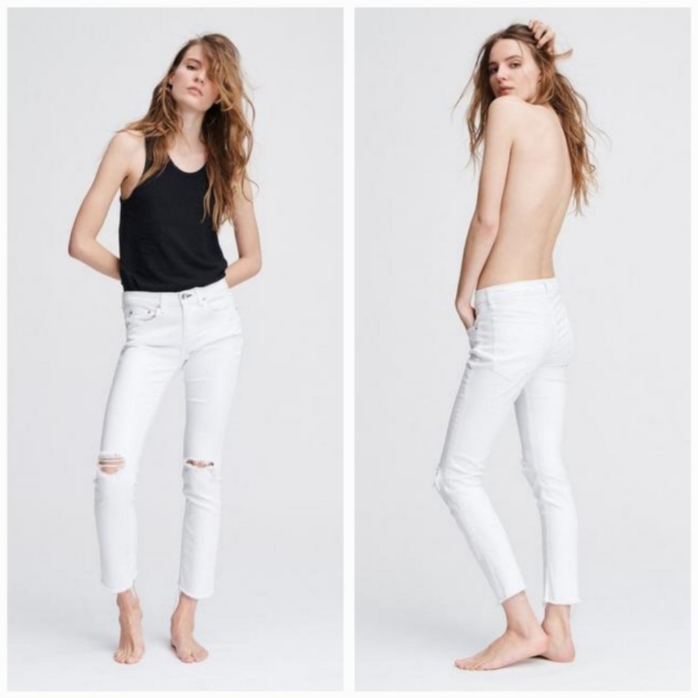 rag & bone Dre Low-Rise Destroyed Slim Boyfriend Jeans White Size 26 | Designer
